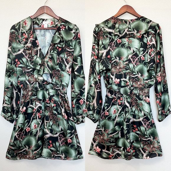 Johanna Ortiz x H&M Patterned Dress with Flounce Mini Ruffle Tropical Silky S - Picture 5 of 16